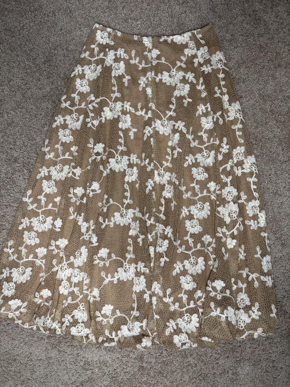Vici Tan Skirt with White Floral Lace Overlay - Picture 3 of 3
